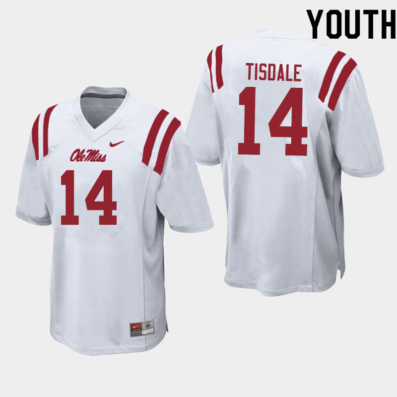 Youth #14 Grant Tisdale Ole Miss Rebels College Football Jerseys Sale-White